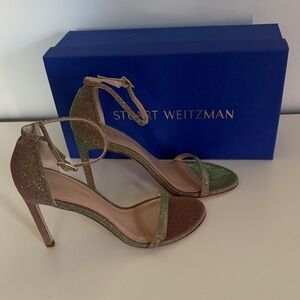 Stuart Weitzman Gold Glitter Nudist Heel Sandals